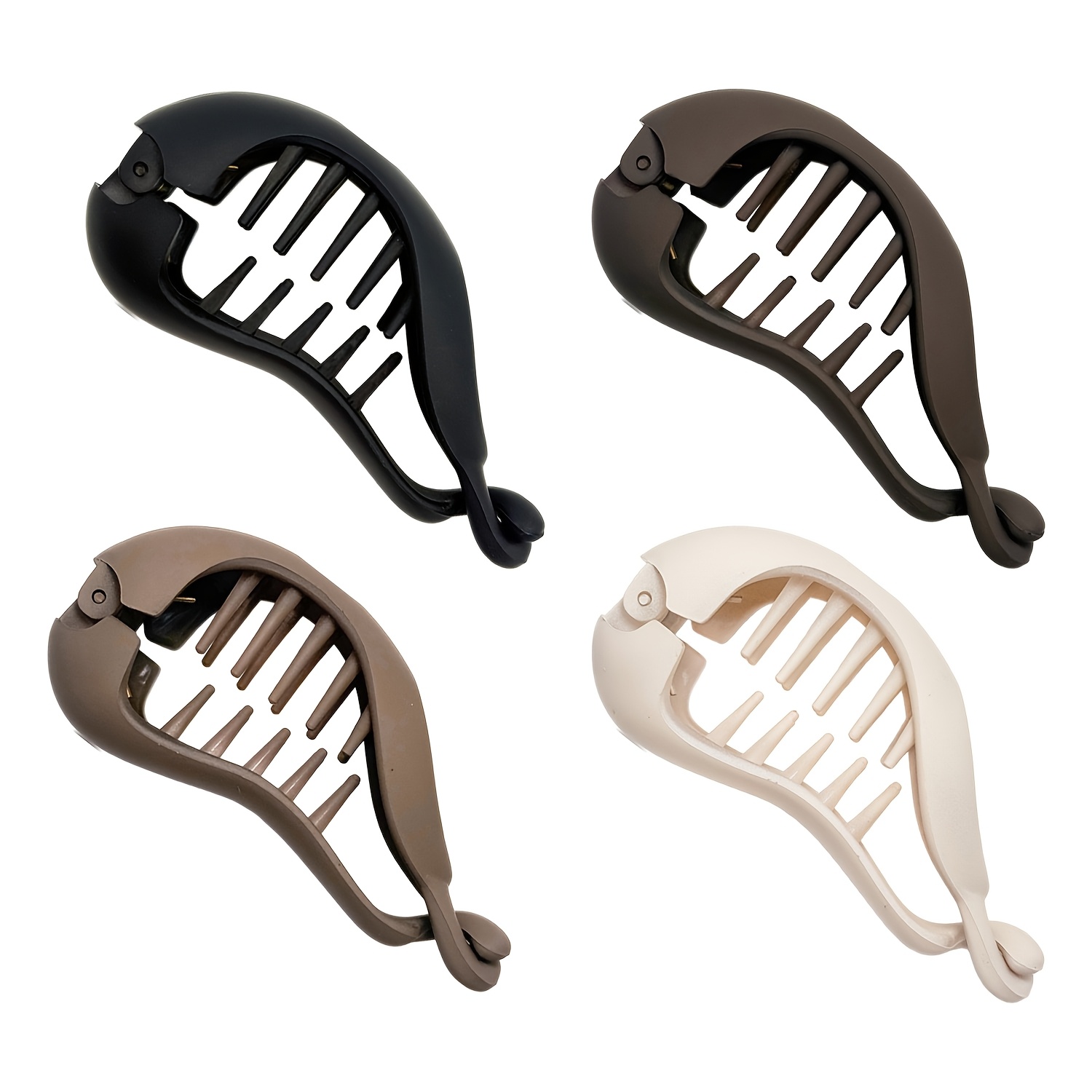 Image of 4pcs Matte Non-slip Banana Hair Clips For Women Vintage Oval Leopard Print Ponytail Holder Hair Comb Clip Non Slip French Style Hair Accessory For Long Thick Hair Daily Hairstyle