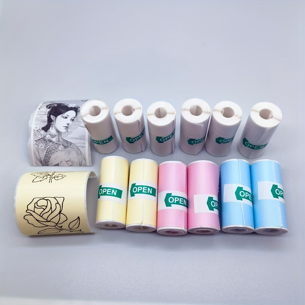 

12 Rolls Mini Thermal Printer Paper, Including 6 Rolls Of Color Thermal Stickers And 6 Rolls Of White Thermal Paper For Mini Portable Printers, 57x25mm, Suitable For Mini Thermal Printers