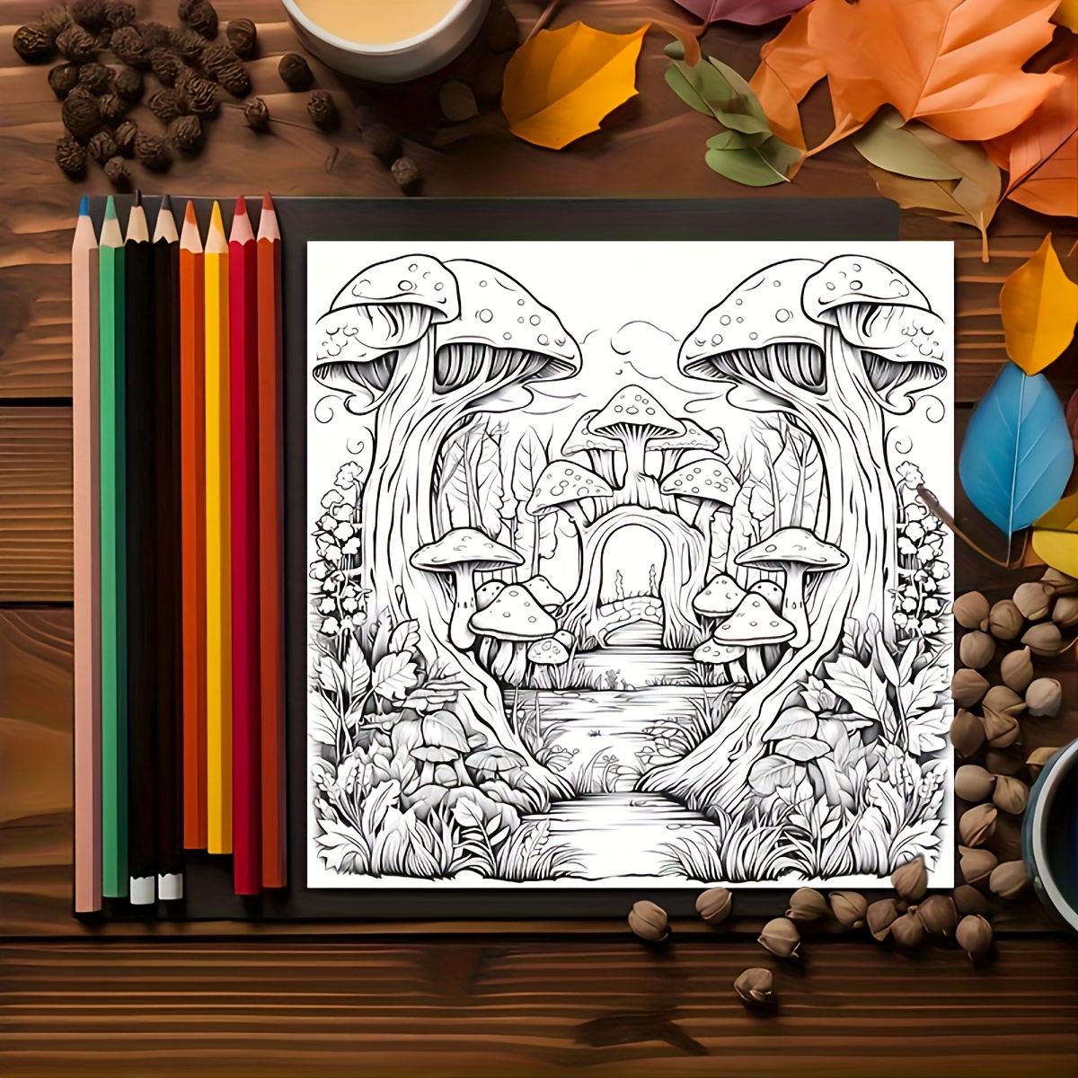 Psychedelic Forest Coloring Book for Adults Mystical Mushroom Art