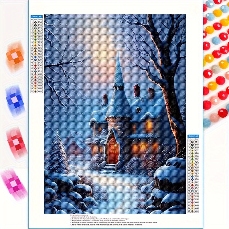 

5d Diamond Painting Kit For Adults, Winter Snowy House Scene, Diy Round Drill Mosaic Craft Art, Frameless Wall Decor For Bedroom & Living Room, 30x40cm (11.8x15.8 Inch) - 1 Set