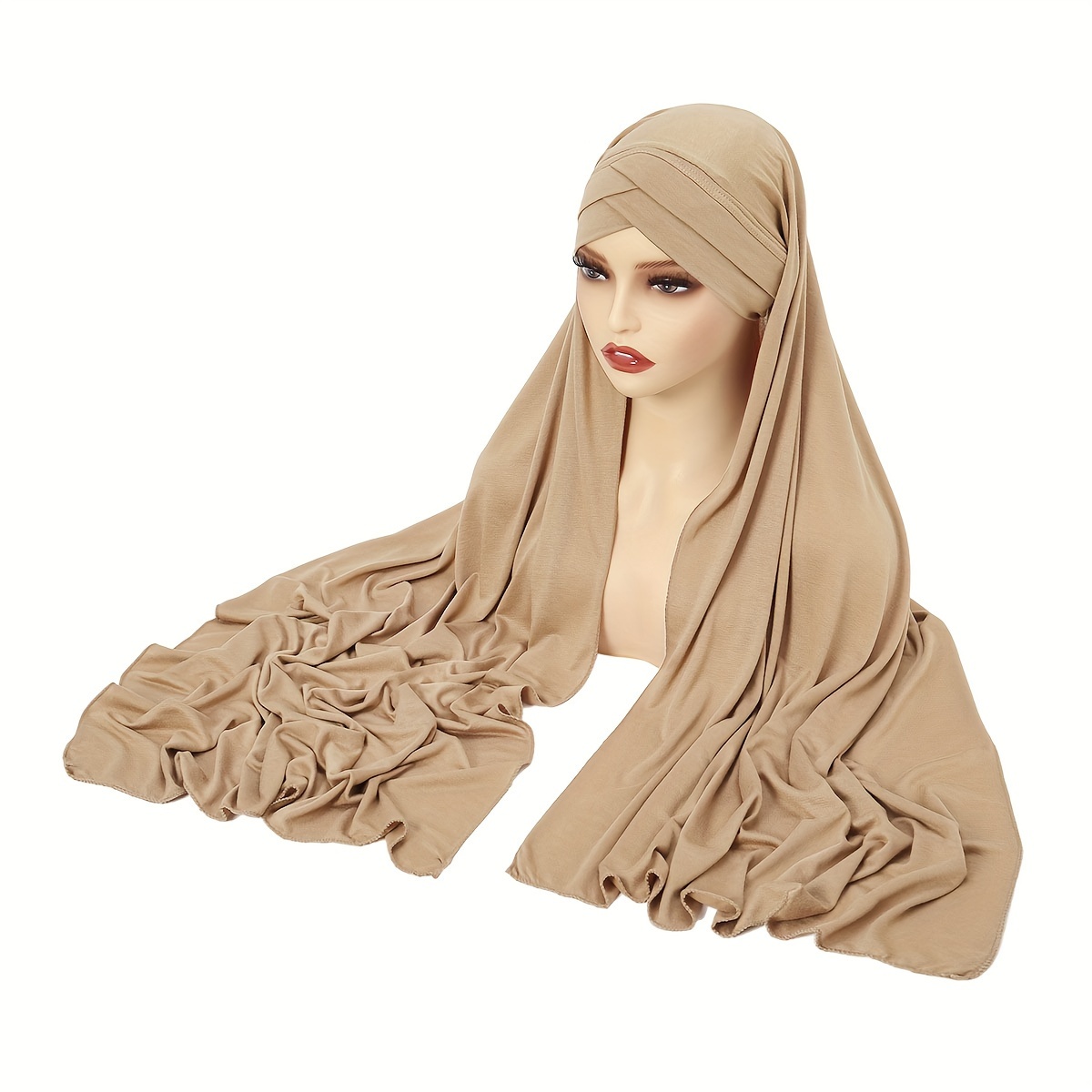 

Solid Color Long Hijab Turban, Head Wrap For Women, Fashion Breathable Head Scarf For Ramadan