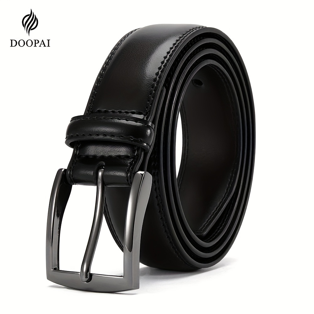 

1pc Doopai Men's Pin Buckle Genuine Leather Cowhide Belt In Classic Black. Enjoy Maximum Comfort And A Perfect Fit With Its Adjustable Length Of Up To 46 Inches (135cm), Father's Day Gift