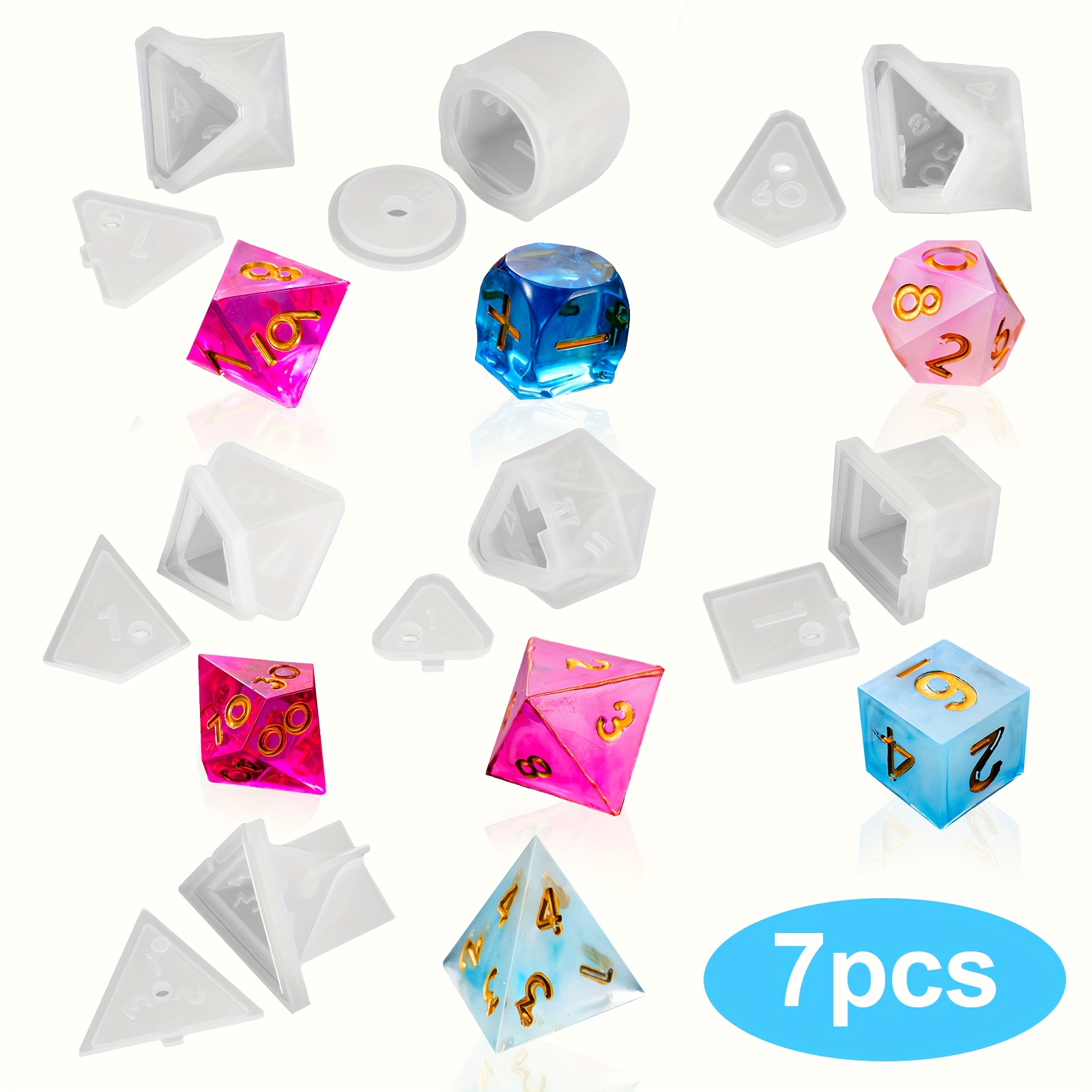 TEMU 7pcs Dice Digital Silicone Mold, Multiple Shapes Polyhedral Dice Casting Molds, For Crafts, Table Games Dice