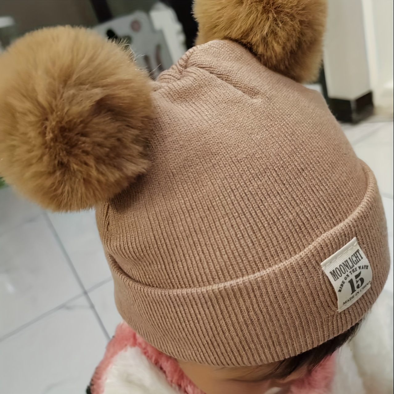 Winter Knitted Hat with Adorable Bear Ears & Pom-Pom - Stretchy Breathable Warm Beanie for Girls & Boys, Christmas Gift, White, Winter Hat, Festive Babywear, Cartoonish Cozy Style