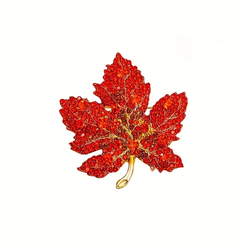 TEMU 1pc Maple Leaf Alloy Brooches - Ombre Blue/red/green Rhinestones On Golden Plated Base, Women's Autumn-inspired Accessory Set