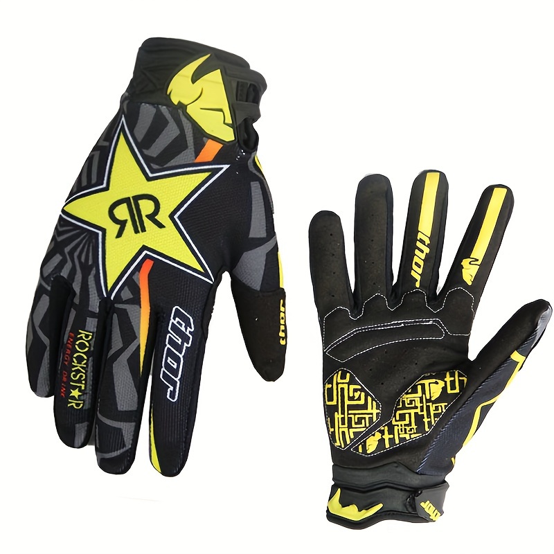 

Motocross Long Finger Gloves - Nylon Blend With Hook & Loop Closure, Woven Riding Pads For Mountain Biking And Sports, Unisex
