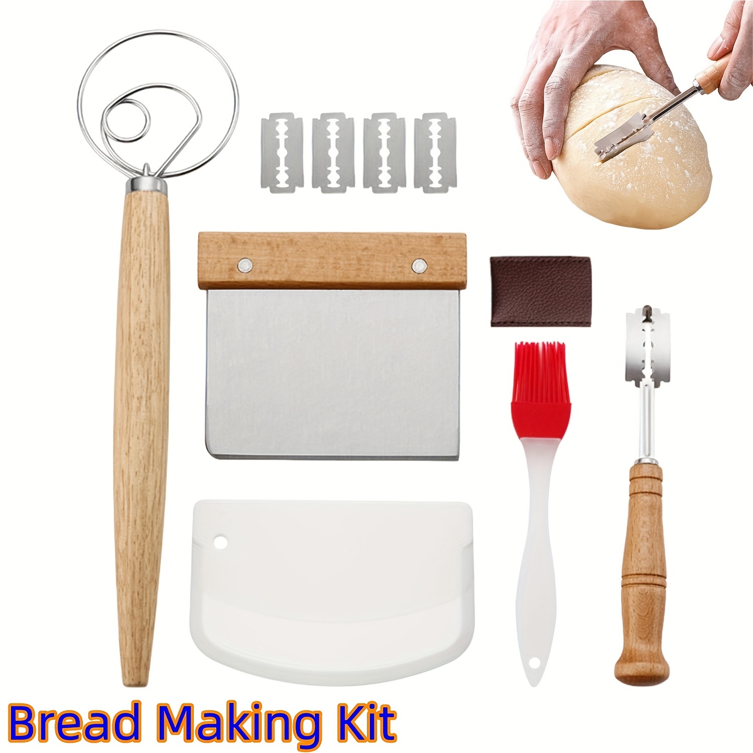 

Set, Sourdough Bread Baking Supplies, Bread Making Tools Set, Bread Proofing Baking Tools With Bread Lame Knife, Dough Scraper And Dough Whisk