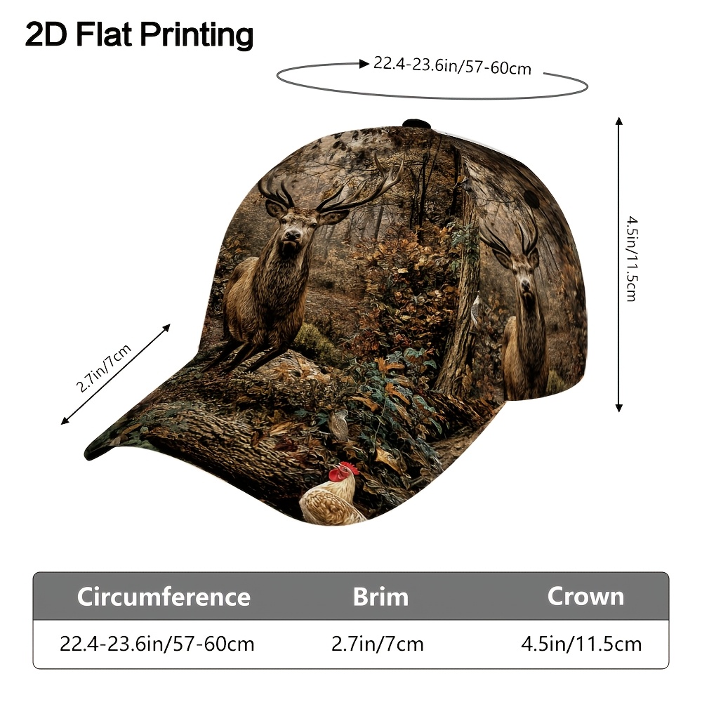 TEMU 1pc 2d Flat Printing Forest Wildlife Pattern Baseball Cap, Casual Hat, For Spring, Autumn, Spring, And Summer , 2d Flat