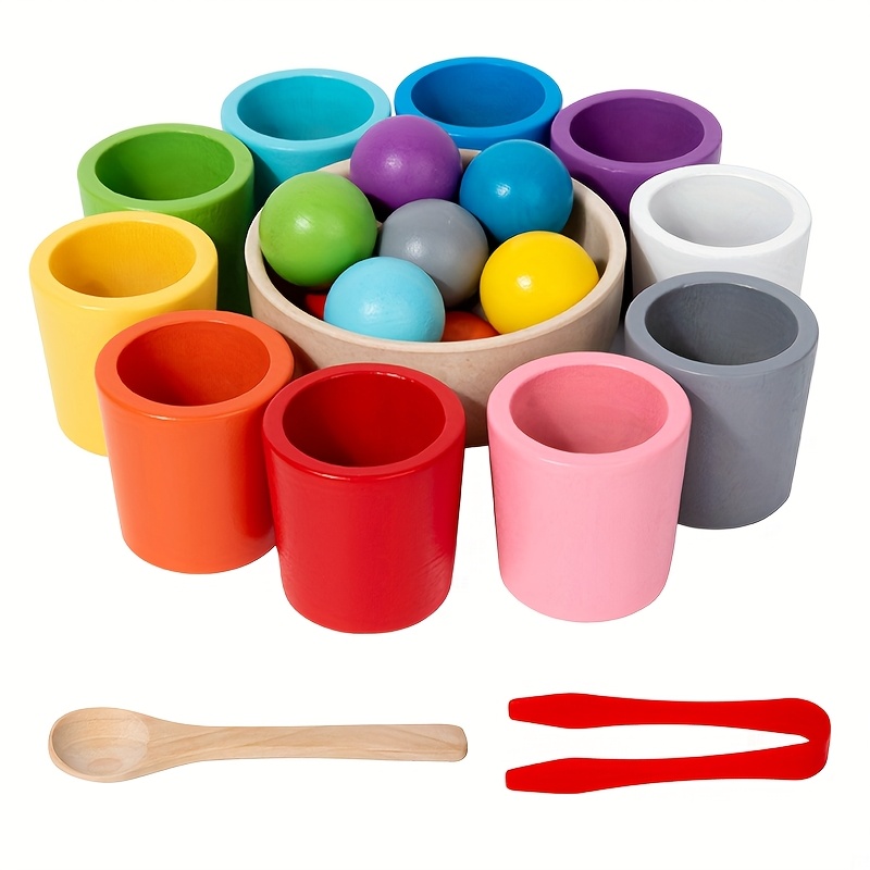 Wooden Toy Color Cups Matching Sorting Game Training Educational Toys For Children