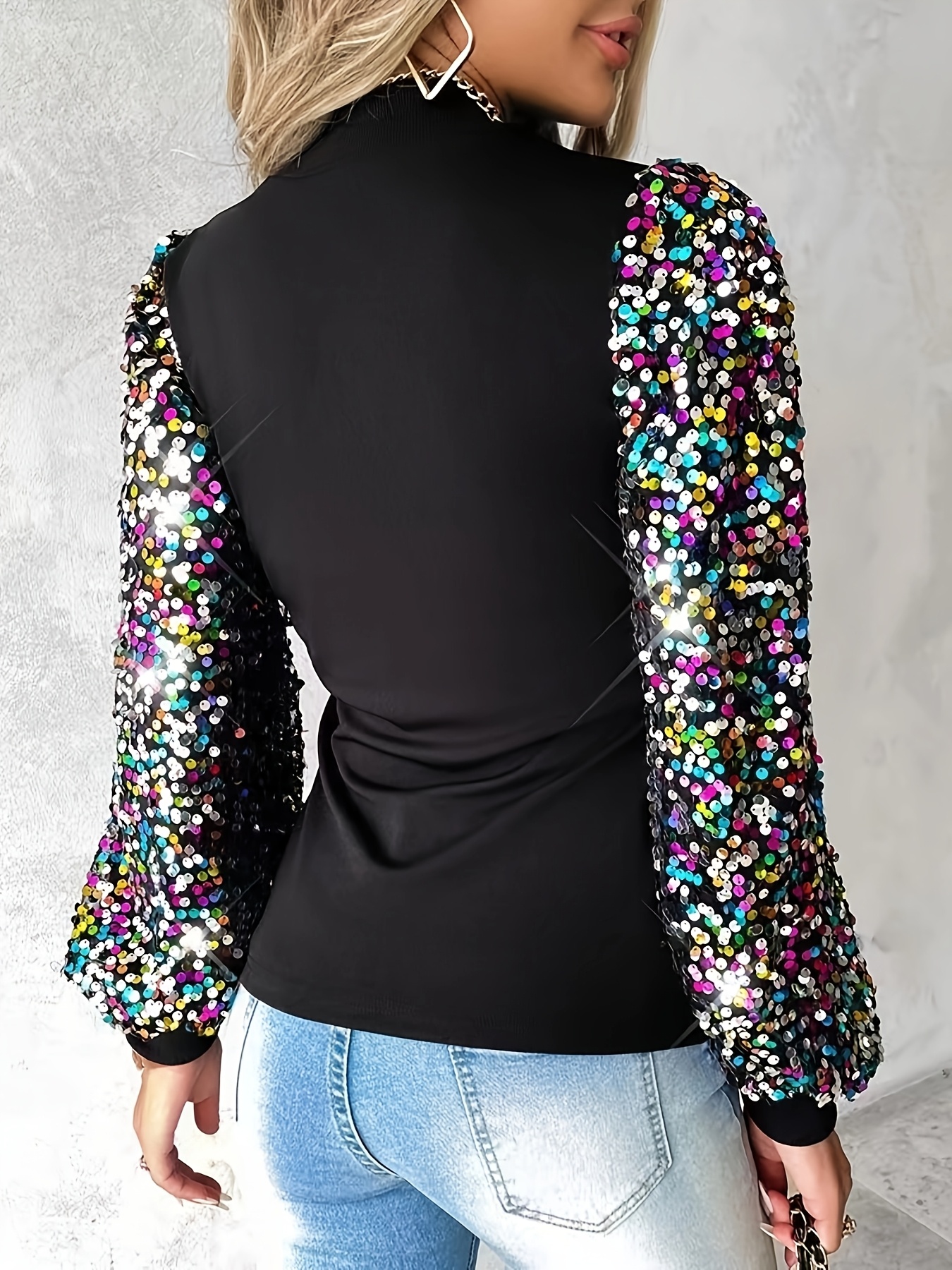 Haut à Manches Longues Paillettes River Island - Taille 14, Bronze/navy, Crop, Neuf Avec étiquettes