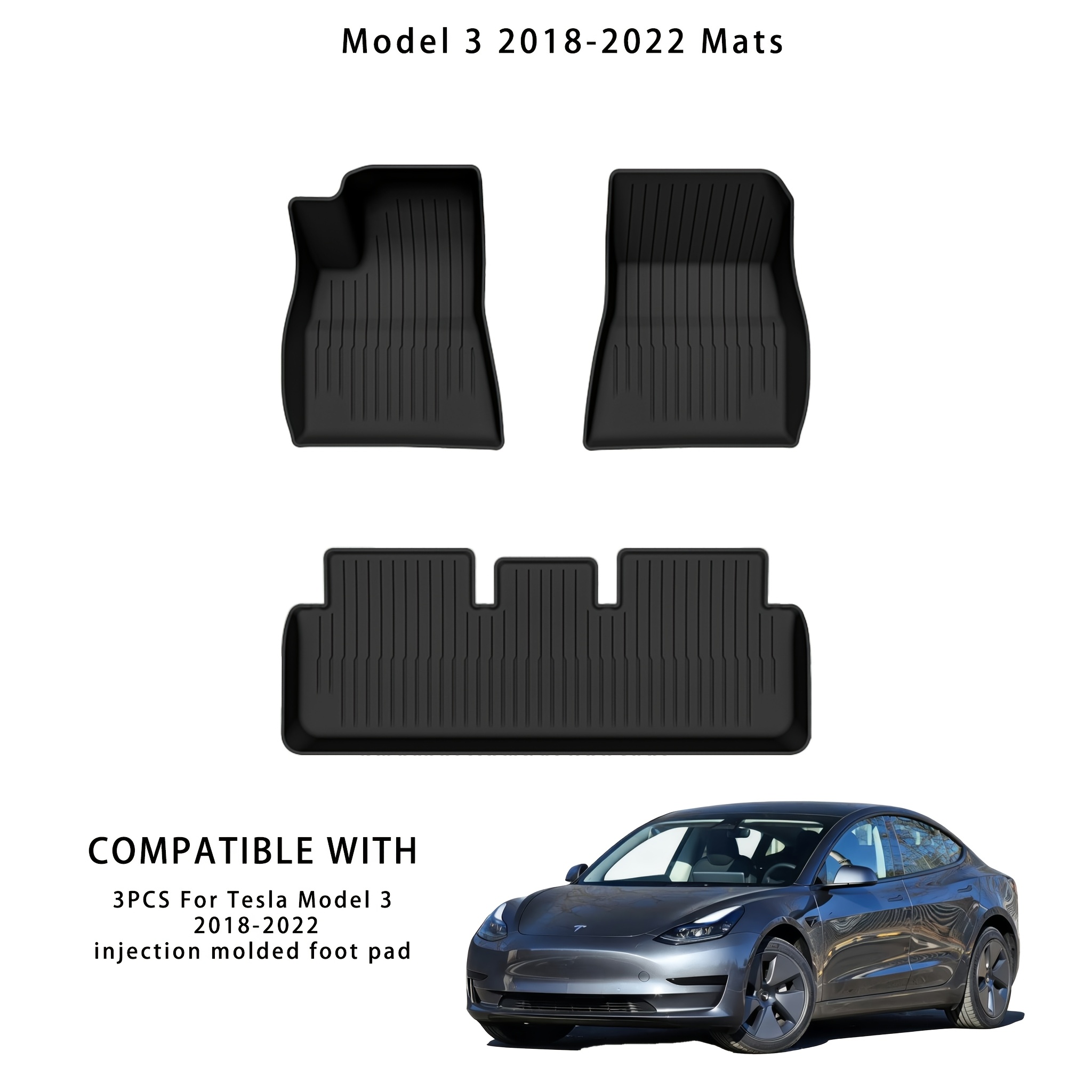 Image of Tpe Material Single-layer Floor Mats 3pcs Set, Suitable For Left-hand -seater Models, Easy-to- Minimalist And Stylish Floor Mats, Wear-resistant And Non-slip, Easy To Clean