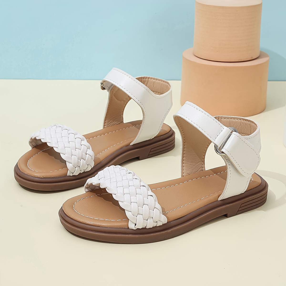 Trendy Solid Color Open Toe Sandals For Girls, Breathable Lightweight Sandals For Spring And Summer