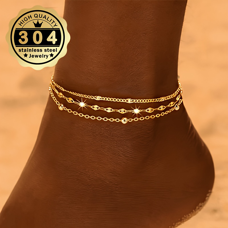 Women's 304 Stainless Steel Three-Layer Anklet, Stylish Design
