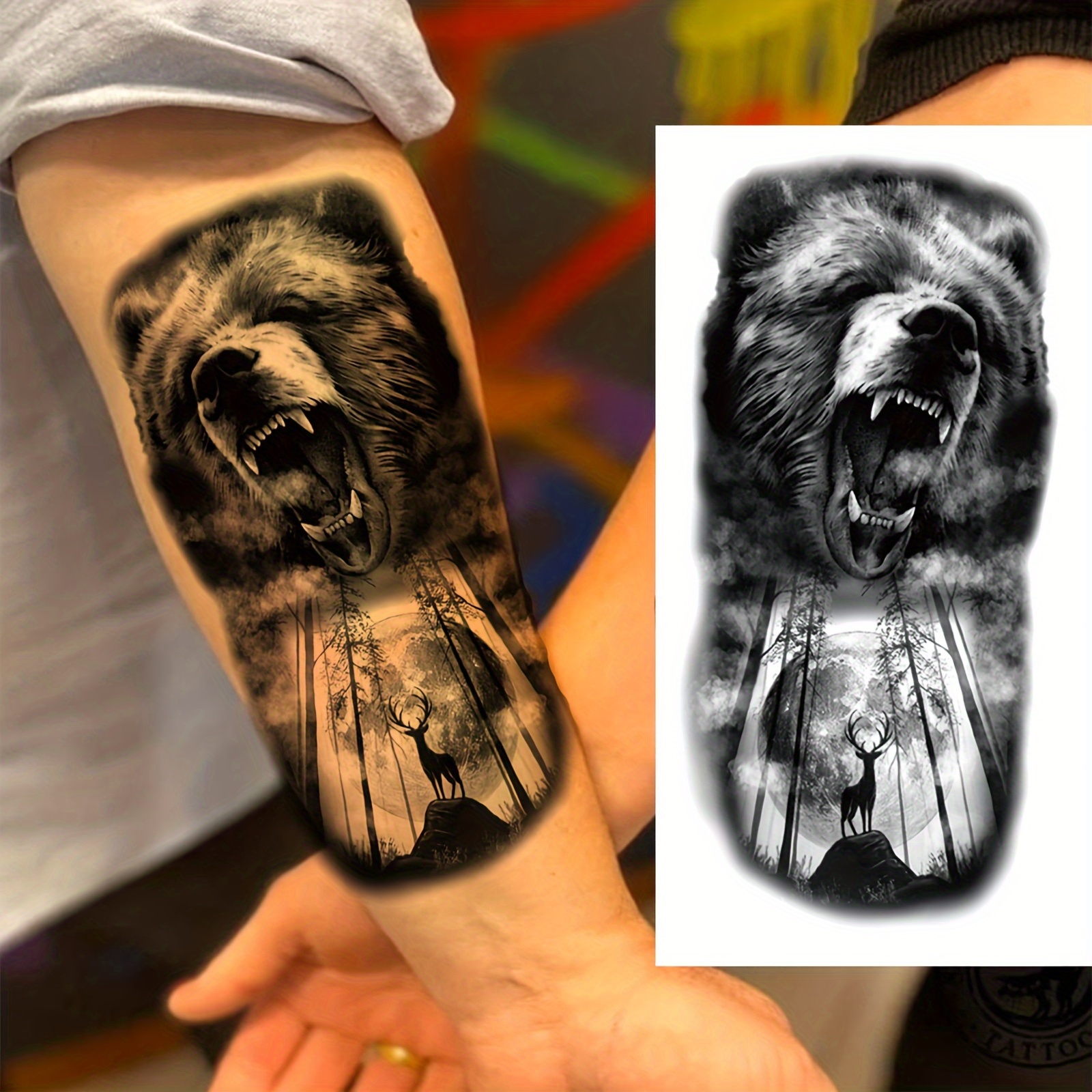 tatuagem temporária de e com silhueta de veado - Temu Switzerland, image size:1600x1600