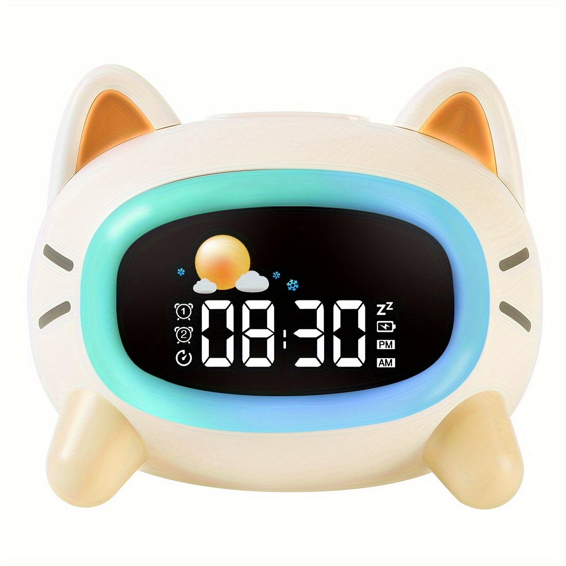 

1pc, Children's Sleep Training Alarm Clock, Cute Cat Design, Abs Material, With Sunrise & Sunset Simulation, Night Light, For Kids Bedroom Decor