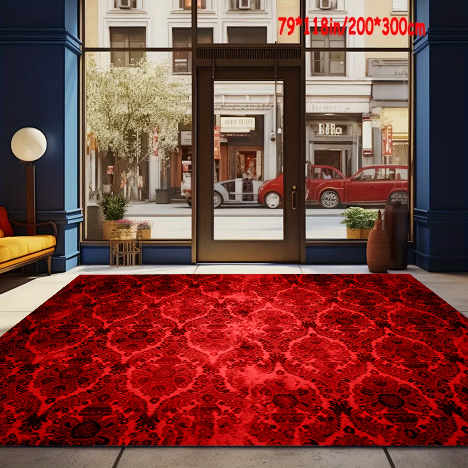 

Red Trendy Artistic Pattern Decorative Living Room , Machine Washable Non-slip Carpet, Hotel Cafe Shop Carpet