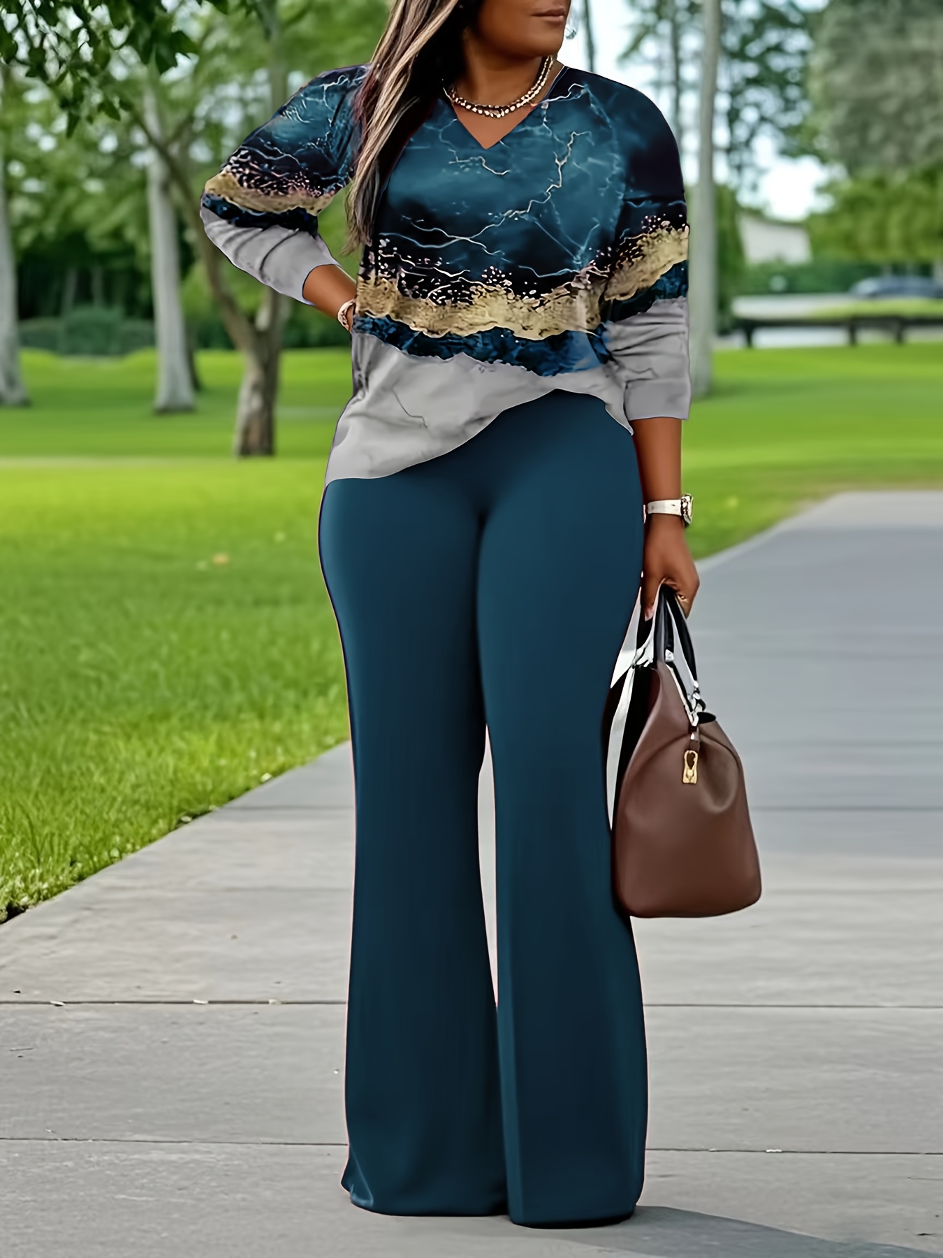 Stylish Women's Casual Print Long Sleeve and Pants 2pcs Set Perfect for Daily Outdoors