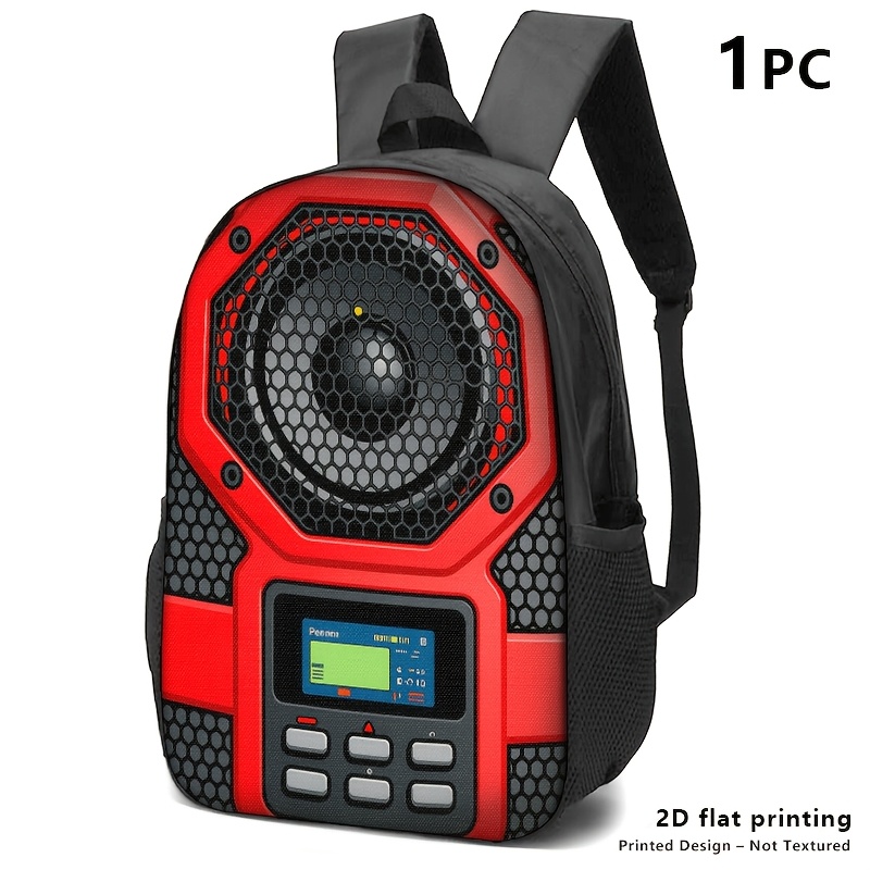 TEMU [printed Design- Not Textured] 1pc/2pcs/3pcs Backpack Storage Bag Shoulder Bag, Portable Red And Black Printed Bluetooth Speakers With 2d Flat