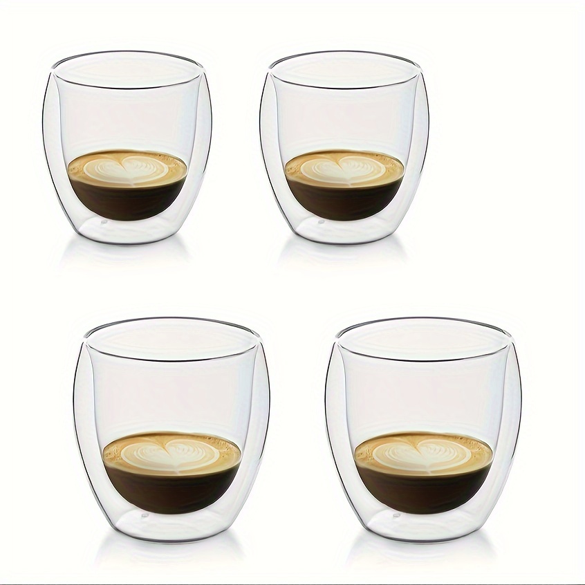 

reusable" 4-piece Set Double-walled Glass Coffee Mugs, 8.45oz - Bpa-free, Heat-insulated For Cappuccino, Latte, Tea & Espresso - Perfect For Home Or Cafe Use
