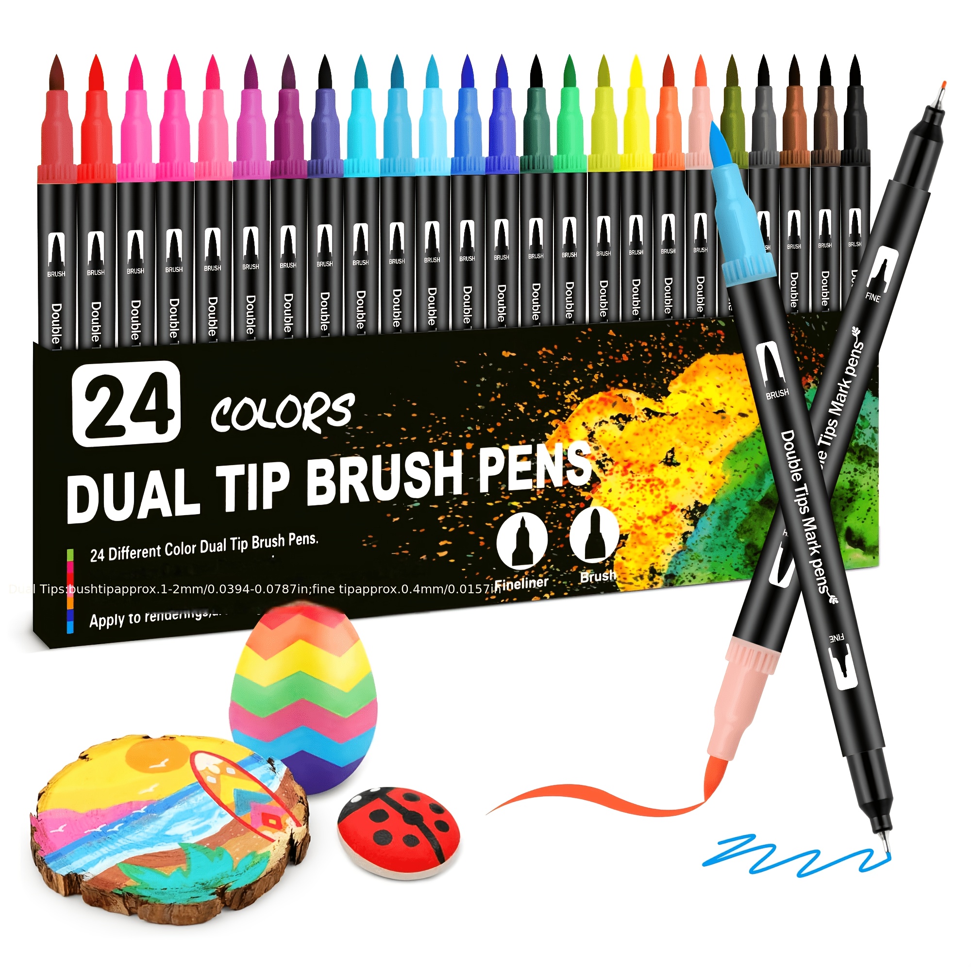 TEMU Double-ended Markers& Watercolor Pens- Dual Tip Art Set & Pens, Vibrant Colors For Drawing, Doodling, Calligraphy- Portable Design With