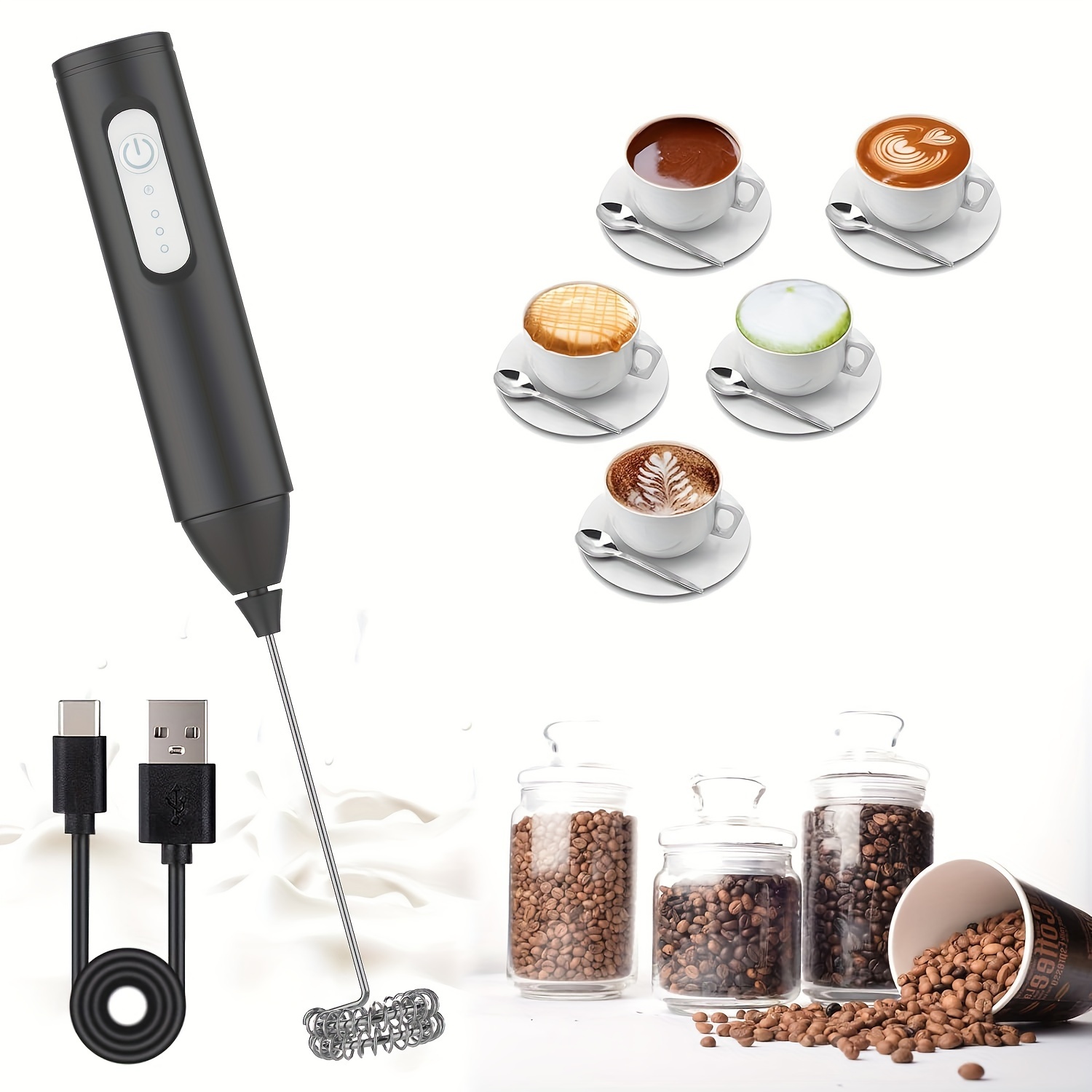 TEMU 1pc, Rechargeable Milk Frother Automatic Handheld Foam Maker Electric Milk Frother