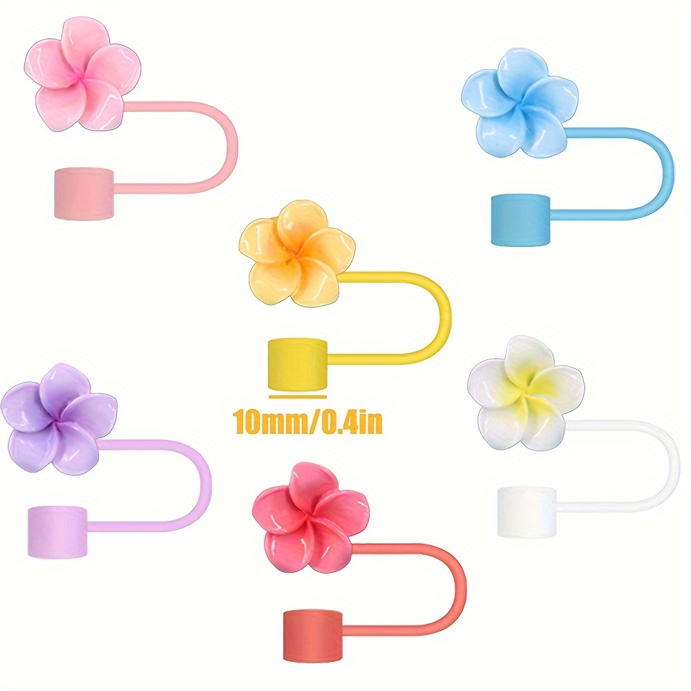Image of 6pcs Plumeria Straw Cover, Silicone Straw Covers Cap For Cup 30&40oz Tumblers, Reusable Cute Straw Tips Cover, Suitable For Party