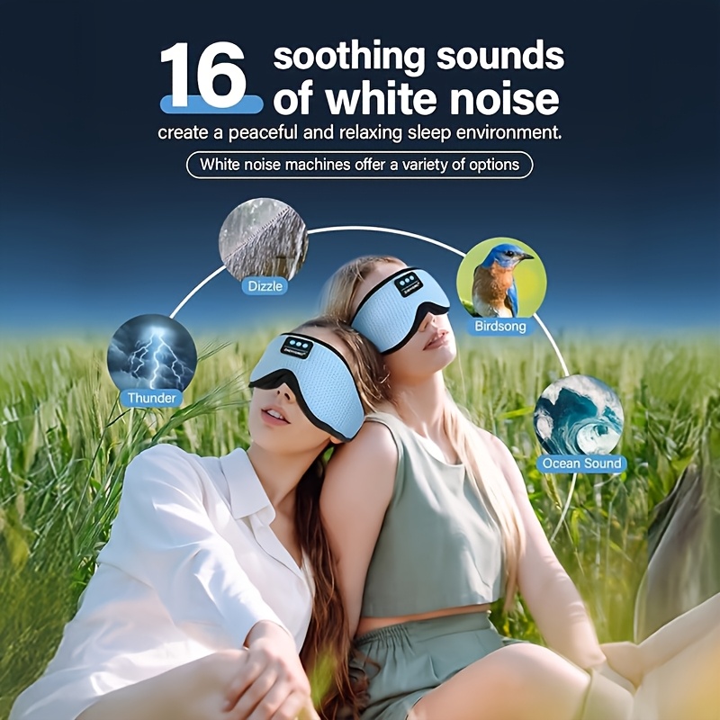 3  sleep mask white noise sleep headphones with 16 white noise options 100 light blocking long   usb rechargeable   storage bag call function timer ideal for travelers   in black light blue Product details 3