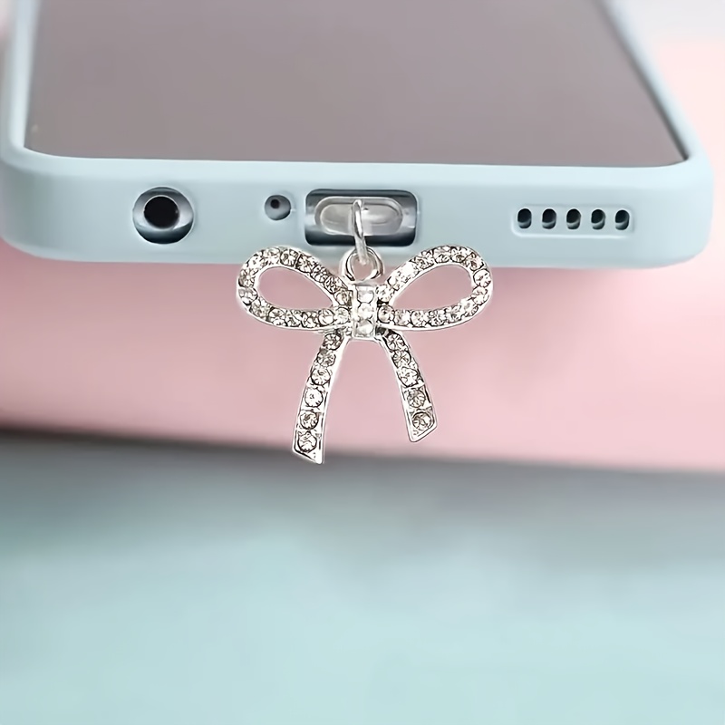 1pc Mobile Phone Dust Plug Simple With Diamond Hollow Fashion Alloy Pendant Suitable For Iphone, Type-c For