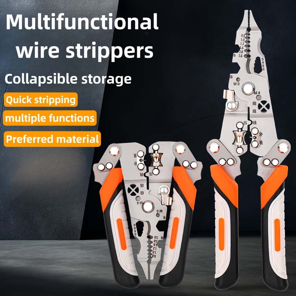 

Industrial-grade Foldable Wire Stripper With Roller - Steel, Multi-functional Electrician's Tool For Stripping, Winding & Tightening, Design, Ideal For Diy Enthusiasts