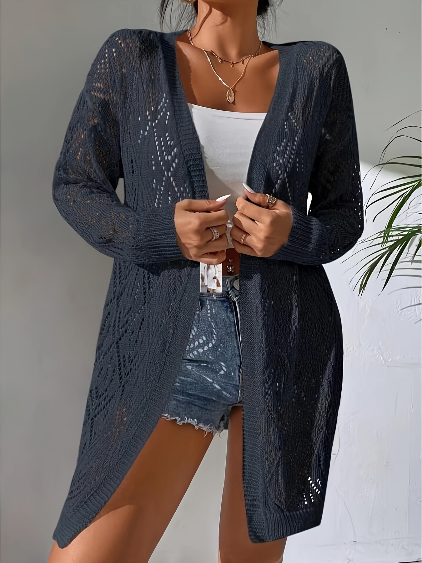 full hollow shoulder long open shirt