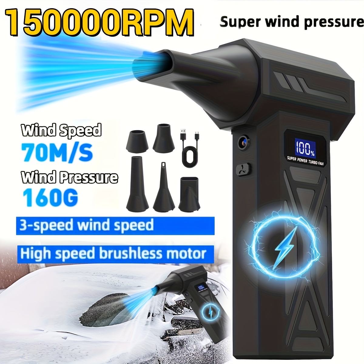 compressed air dust collector 150000 rpm turbo fan   blower portable high   blower 4000mah rechargeable battery brushless motor   fan handheld outdoor hair dryer snow blower suitable for computer keyboard  