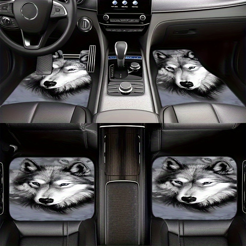 

Luxury Wolf 4pcs Car Floor Mats Set - Fit, Polyester, Machine Washable For Front & Rear Seats, Multifunctional,