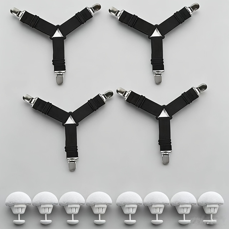 TEMU 12pcs Set Non-slip Triangle Quilt Fasteners - Adjustable Metal Clip Elastic Bands For Sofa Cushions And Bedding - Practical And Invisible Safety