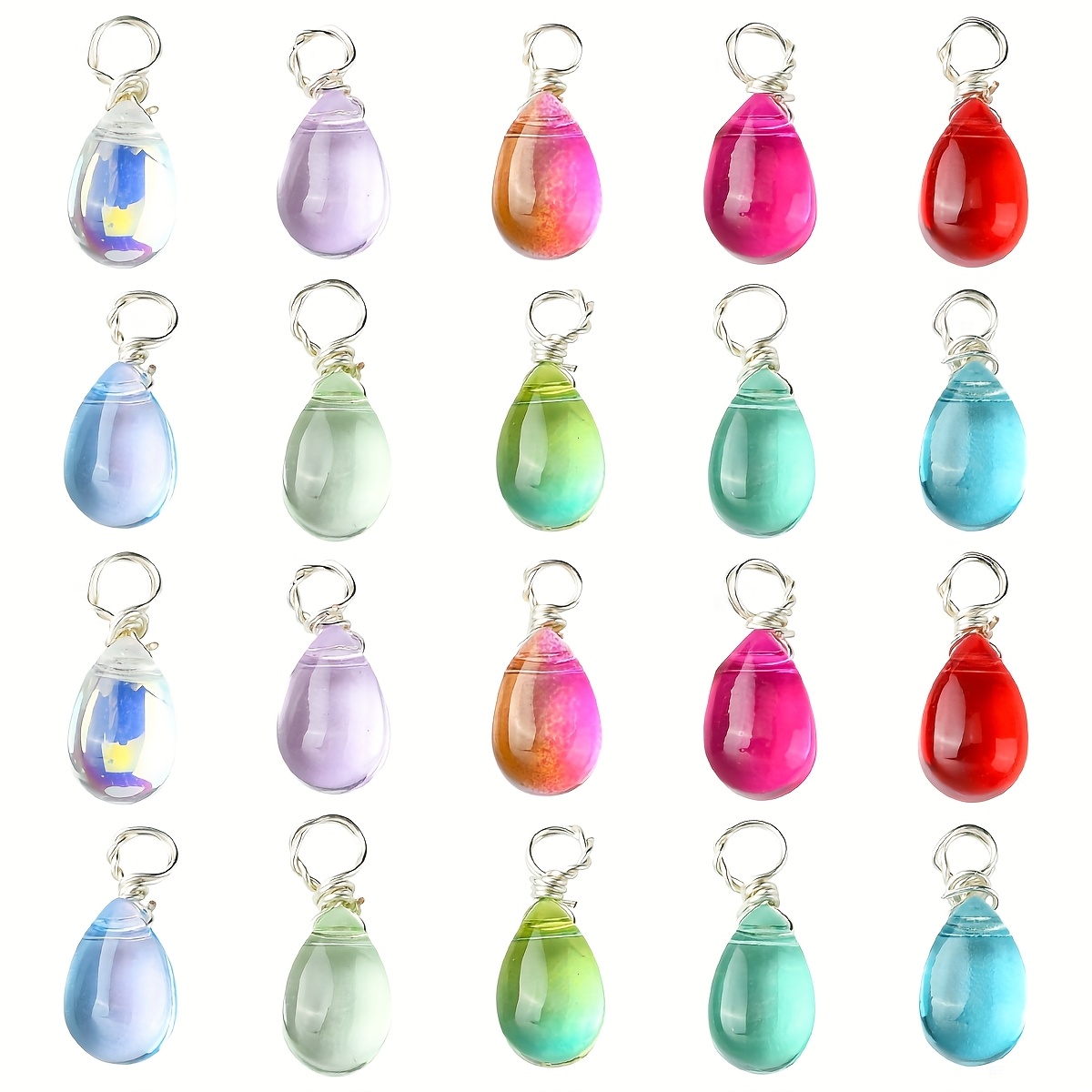 Image of About 50 Mixed Color Teardrop Glass Pendants For Jewelry Additions Suitable For Making Earrings, Bracelets, And Necklaces