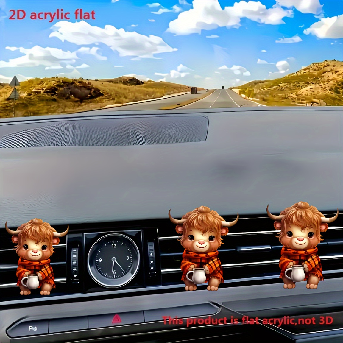 

1pc Cute Highland Cow 2d Acrylic Car Vent Clip - Air Freshener For Vehicle Interior Decoration, Balm/compressed Scent Tablet/incense Stick Scent Source