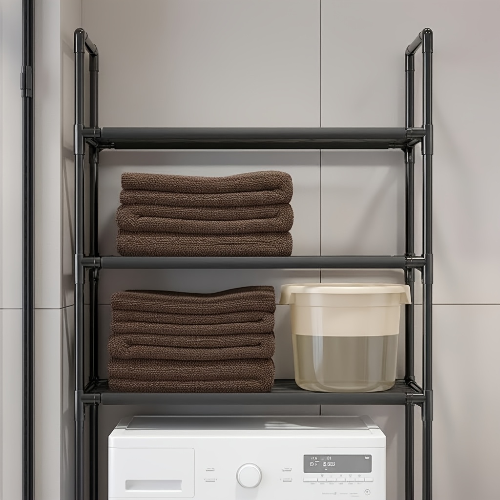 4 tier bathroom   saving storage rack for above washing machine bathroom and laundry organizer with sturdy metal frame adjustable top mounted shelf suitable for bathroom storage home organization for holding towels Product details 7