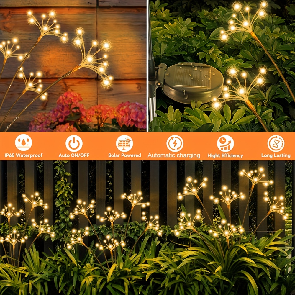 solar firework light solar garden lights with 8 lighting   ip65 waterproof lighted holiday displays christmas halloween garden decor for lawn patio   party camping decoration solar garden ornaments christmas light   christmas decorations solar light with panel garden solar light halloween   garden decor solar light garden pathway lighting patio accent lighting firework solar light holiday solar display Product details 4