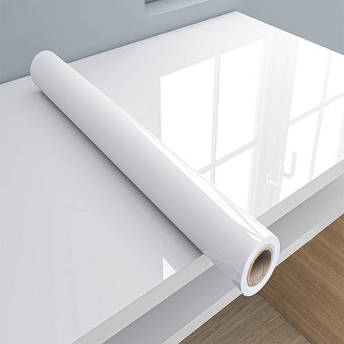1 Roll - Glossy White , Straight Edge Pattern - Self- Removable Vinyl Film for Kitchen Cabinets & Countertops, Furniture - & Damage-Free Removal - Ideal for Residential/Commercial Use - Minimalist Upgrade, Kitchen Wall Covering, Countertop Wrap, Reflective Surface, Smooth Texture