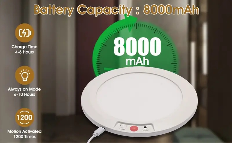 Smart Sensor Ceiling Light, with Remote Control, Timed Light Off, 3 Lighting Modes, 5 Color Temperature Adjustments for Light Brightness, 8000Mah Super Large Capacity Rechargeable, Magnetic Installation Without Drilling, USB Charging