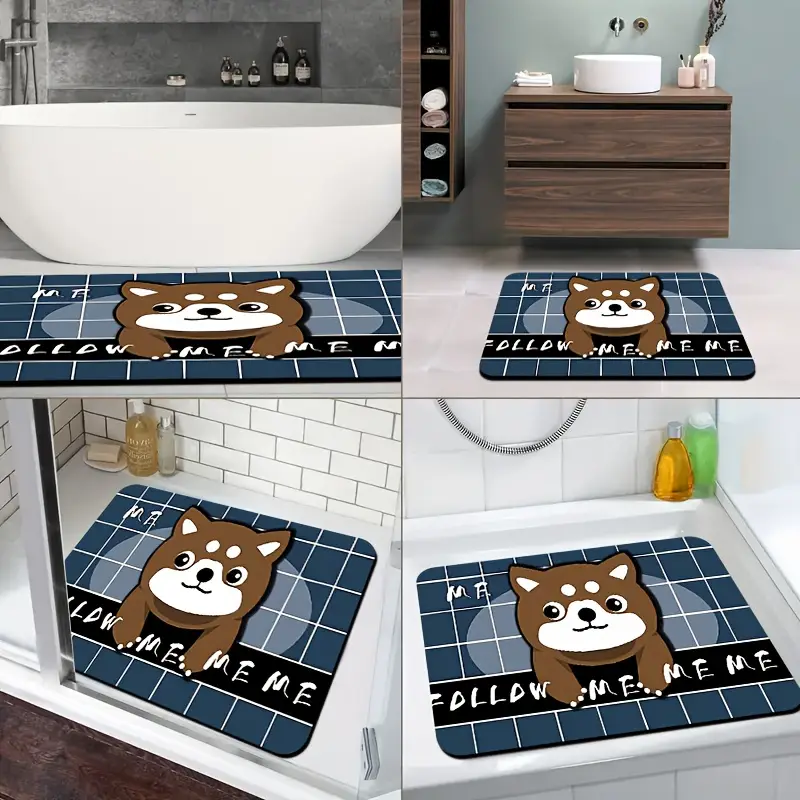 1pc diatomite bath mat with adorable cartoon dog print design quick dry non slip absorbent floor mat soft and comfortable for bathroom shower laundry room bedroom doorway rv bathroom bathroom bath matts for bathroom non slip bathtub mat bathroom mat long chenille bath mat bedroom floor mat doorway mat decorative bath cute soft chenille texture absorbent fabric floor pad pet lovers Product details 8