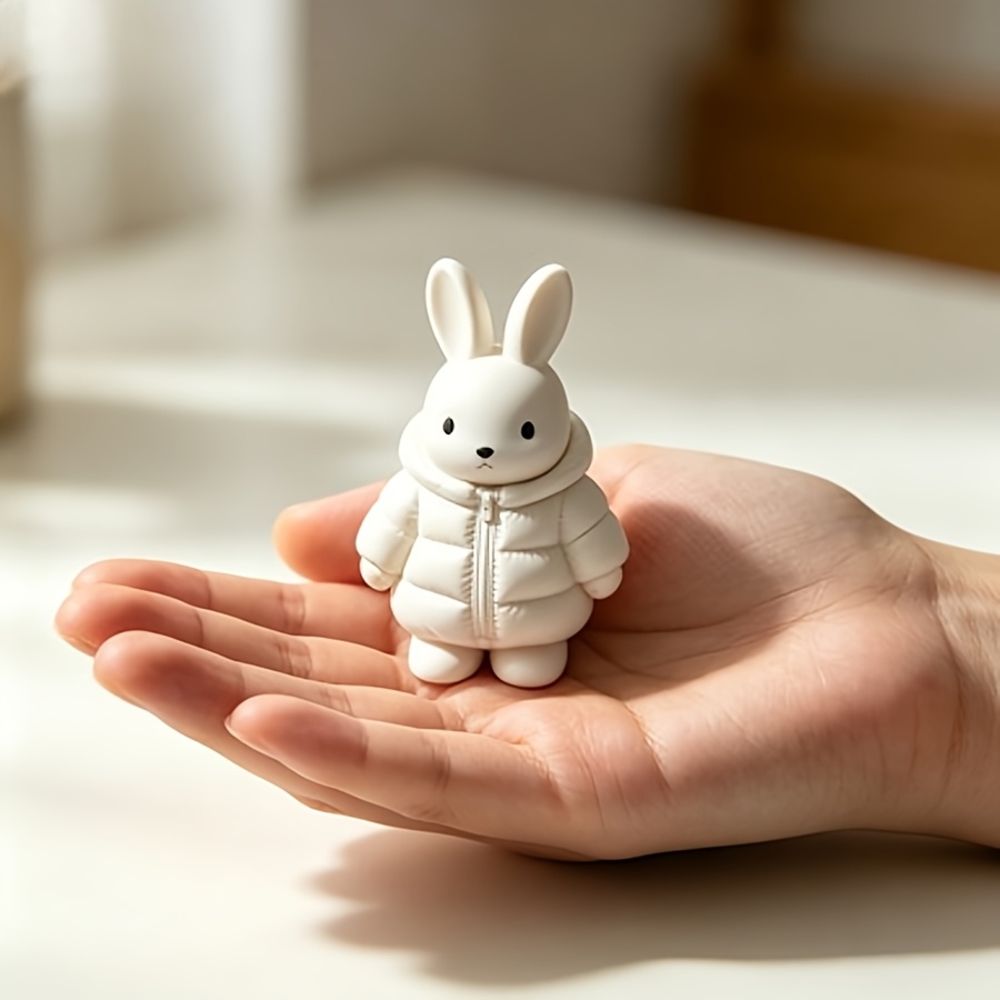 TEMU Down Jacket Rabbit Figurine, A Cute Ornament For Placing On Desks, Nightstands, Dressing Tables, And Bookshelves, Enhancing The Gentle Ambiance