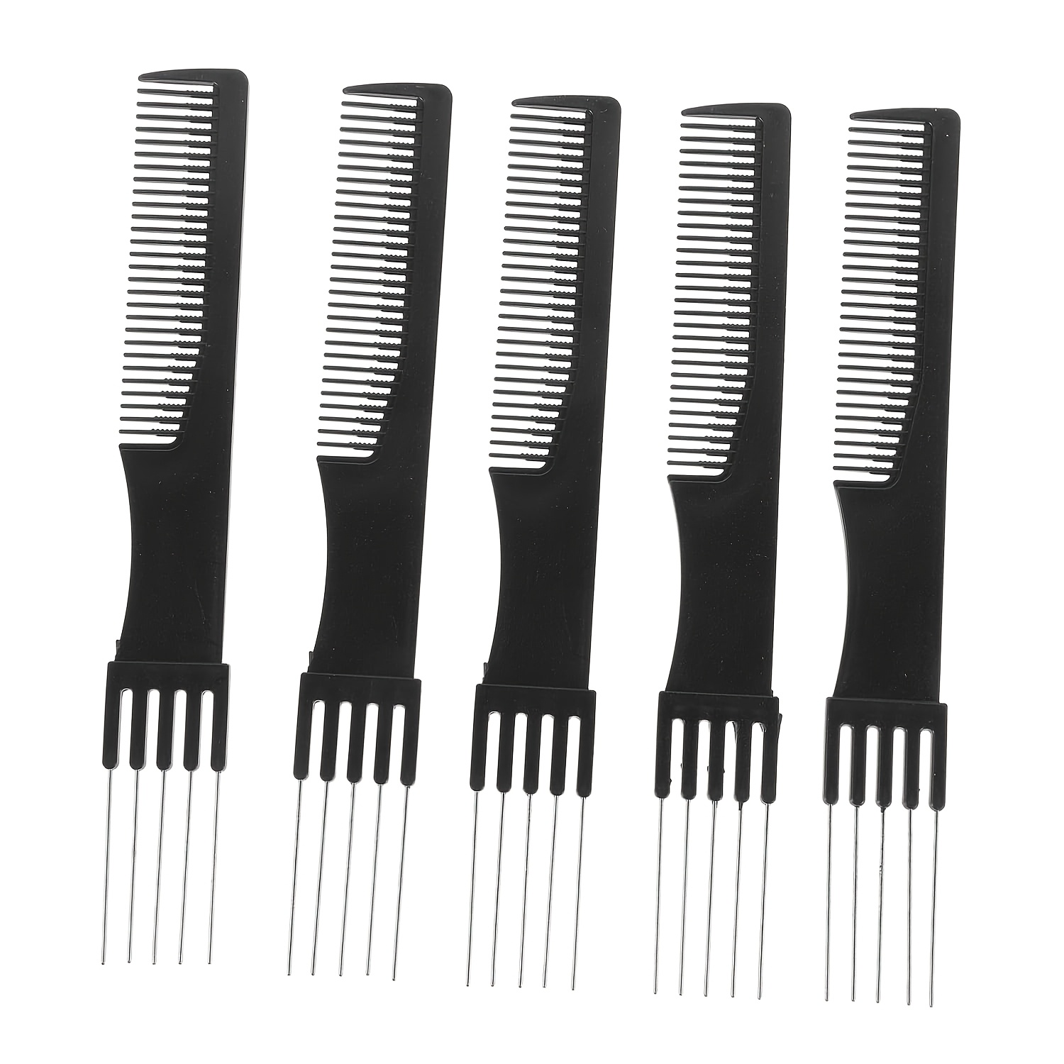 TEMU 5pcs Peigne à cheveux volume aiguille en acier outil de coiffure professionnel noir