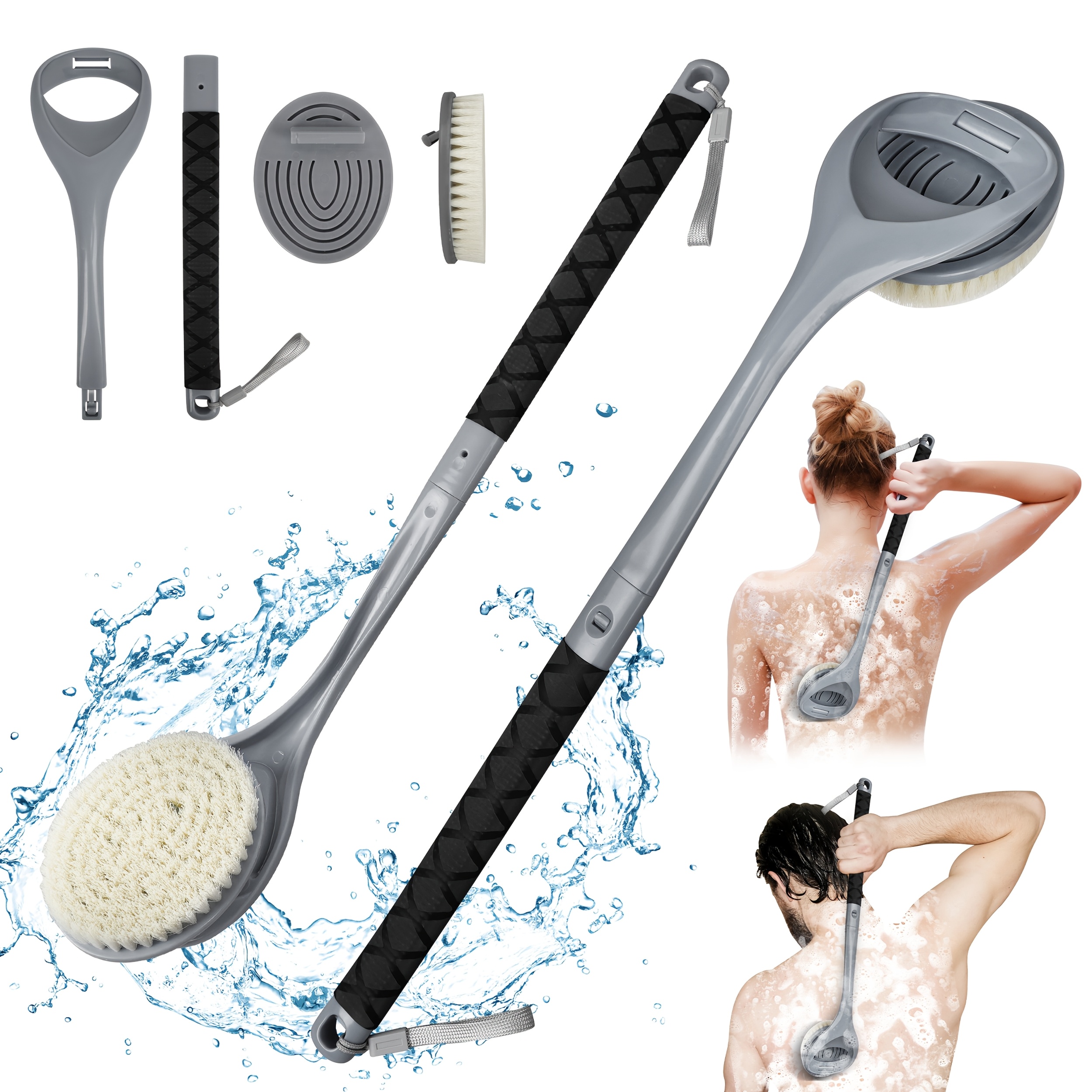 20 4 detachable long handle bath brush with ergonomic handle no electricity needed dual head back scrubber for men women elderly   exfoliation shower cleaning durable high quality fabric no battery required shower cleaning tool   noelectricity needed Product details 2