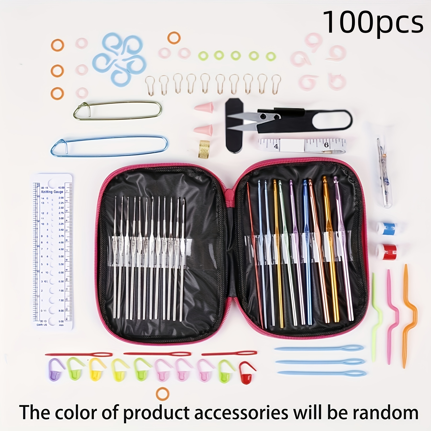 

100pcs Metal Crochet Hook Set Combination Knitting Needle Diy Wool Needle Single Head Sweater Needle Hook Knitting Tool Set