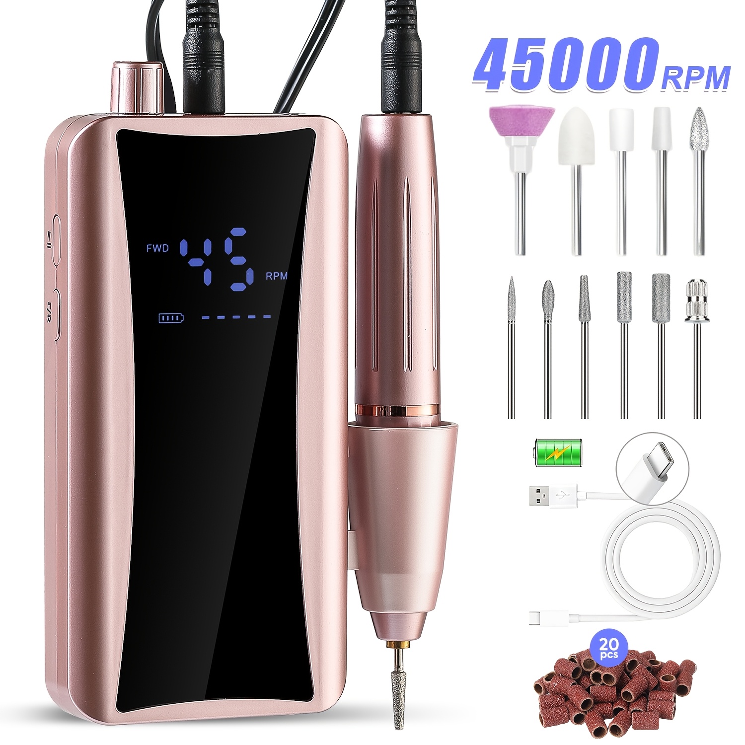 45000RPM Electric Nail Drill with LCD Display