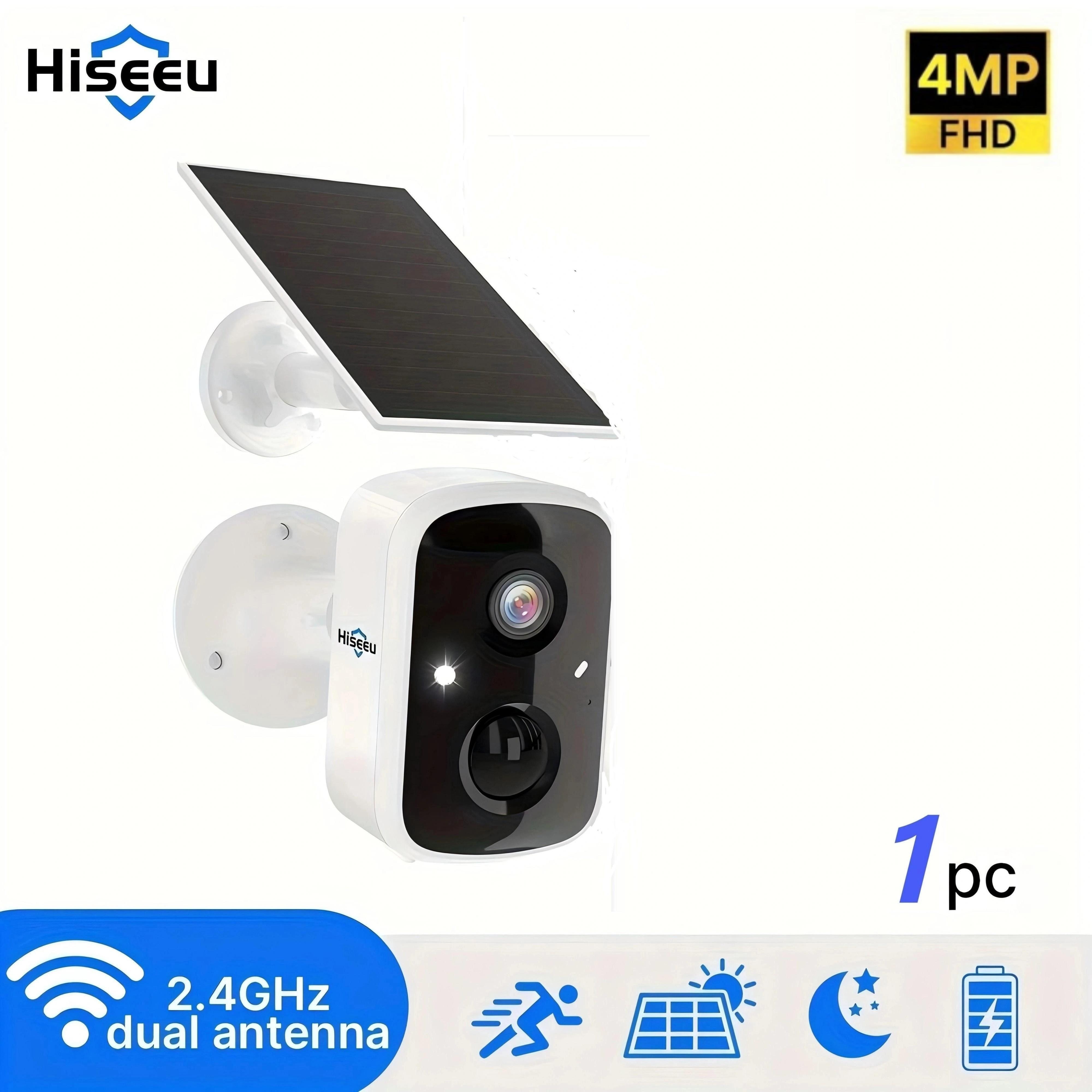 

Hiseeu 4mp Wireless Solar Security Camera - Outdoor, Battery-powered With Night Vision, Pir Motion Detection, Siren Alarm, 2-way Audio, Wifi , Compatible, No Monthly Fees, Supports Sd Card Storage