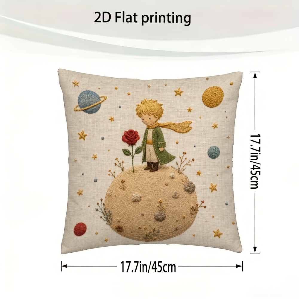 TEMU 1pc Little Prince Plain Sphere Rose Pillowcase (without Pillow Insert) 17.72 X 17.72 Inches Double Sided Print For Decorating Your Living Room