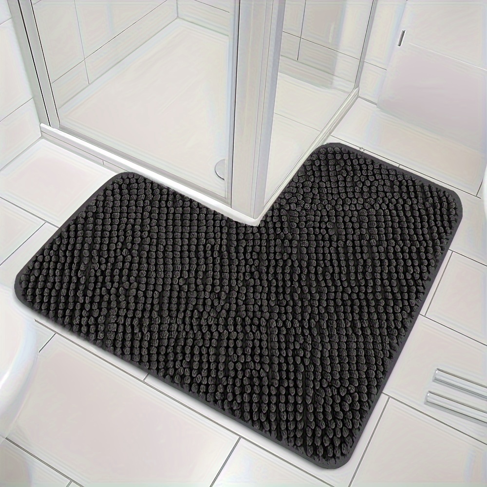 

1pc L-shaped Chenille Bathroom Rug, Bath Mat, Quick Absorbent & Washable, Non-slip, Thick & Soft For Tub Floor And Shower Stall Entrance, Memory Foam