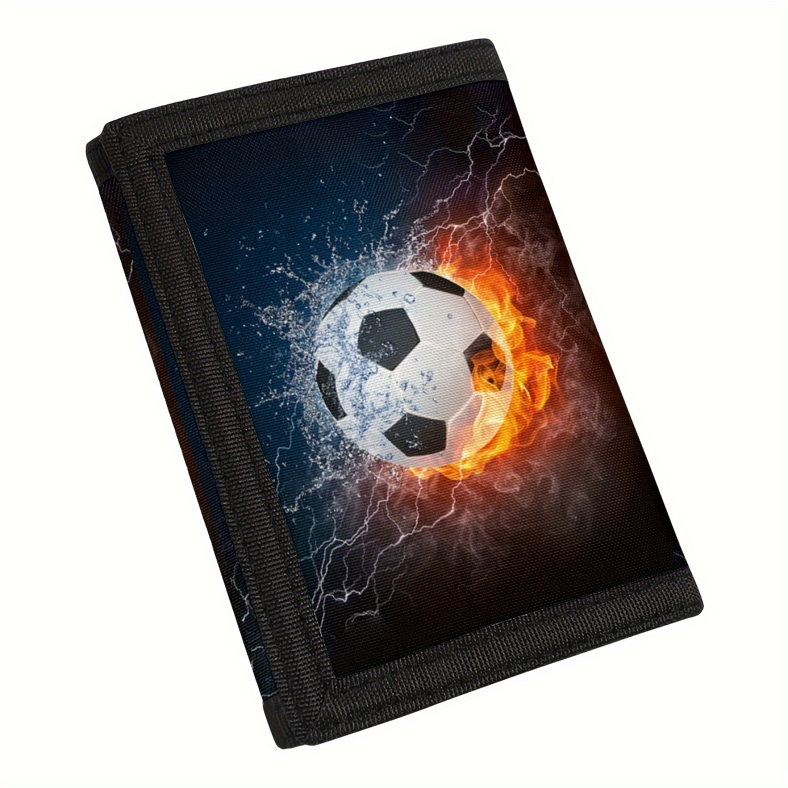 Fire With Water Football Prints Trifold Short Wallet For Boys Lightweight Coin Pocket Ideal Gift For Outdoor