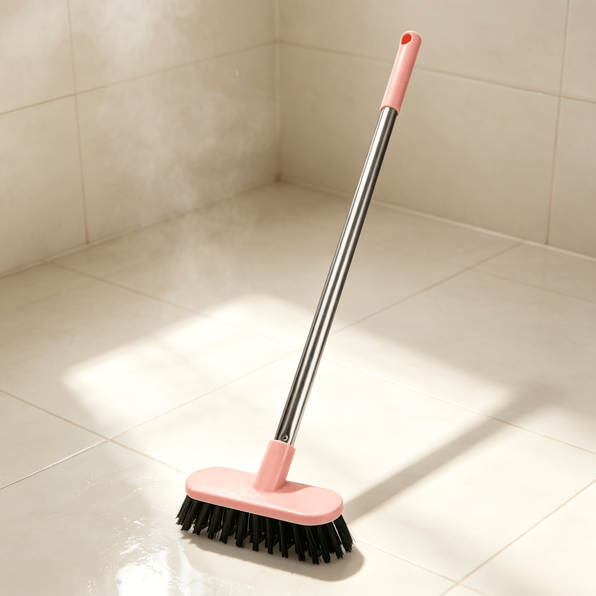 TEMU 1pc Long Handle Stiff Bristle Floor Brush, Bathroom Kitchen Cleaning Brush Toilet Brush, Durable Dense Pp Bristles Non-deformable, Very Suitable